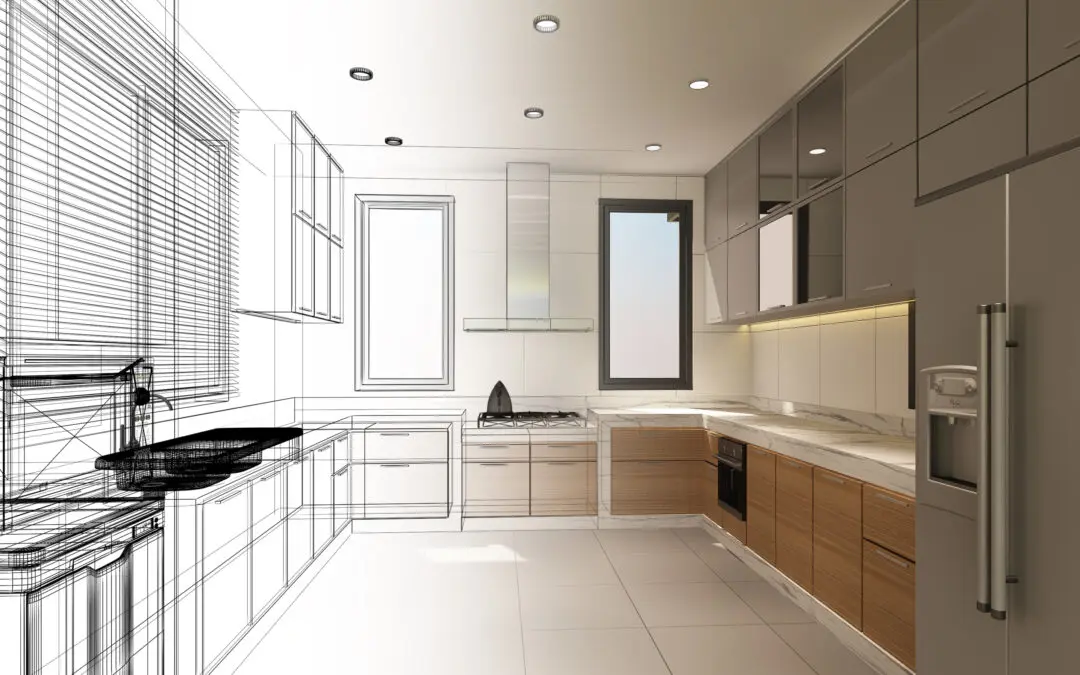 abstract sketch design of interior kitchen ,3d rendering